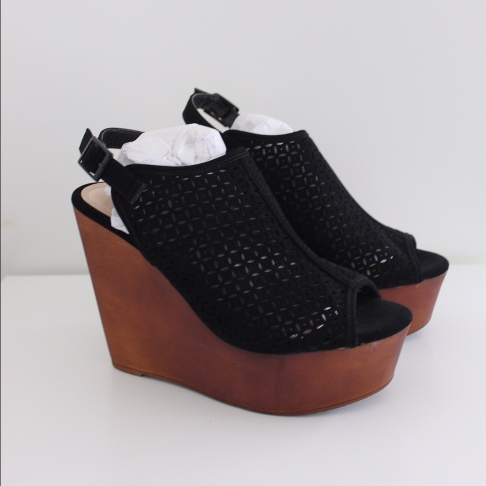 Black Suede And Brown‎ Wedges